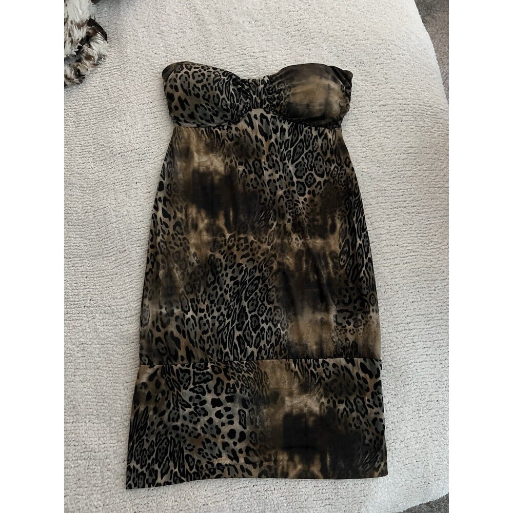 Vintage GUESS Leopard Print Dress Women Size S Strapless Y2K 2000s